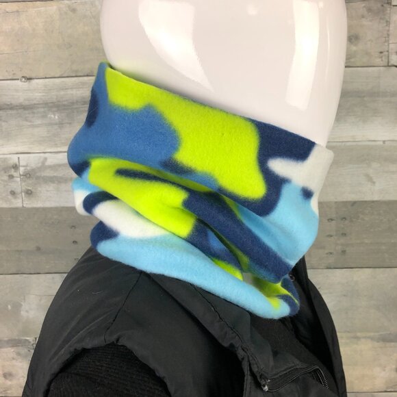blue lime green white camo camouflage gaiter neck warmer fleece Scarf Tube cowl - Picture 4 of 10